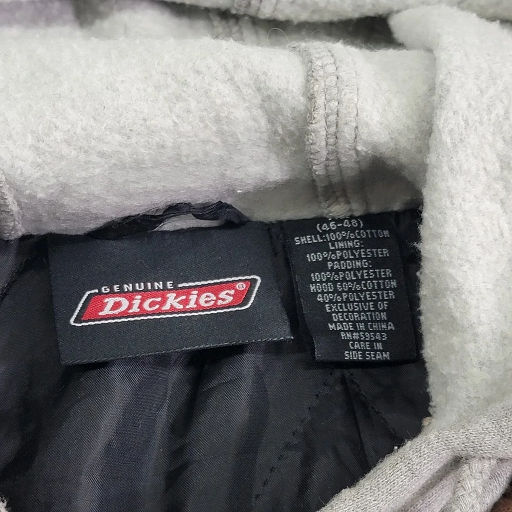 Dickies Men's Brown Quilt Lined Fleece Hooded Utility Canvas Work Jacket Size XL